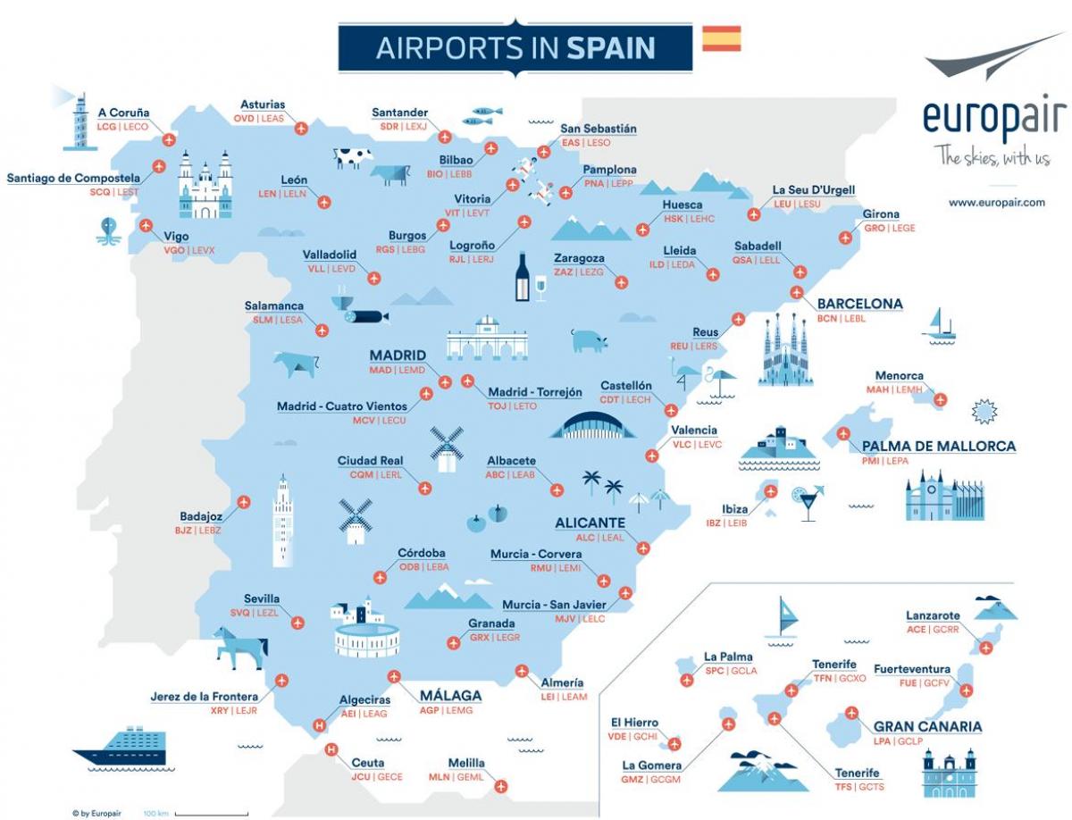 Mapa de los aeropuertos de España