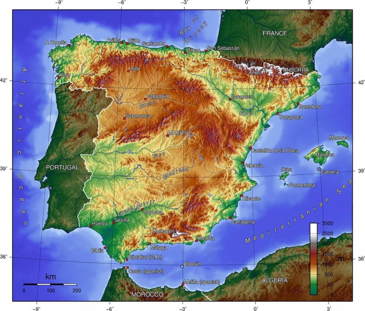 Mapa de altitud de España